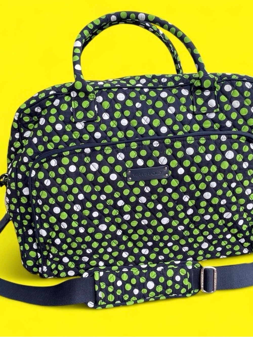 Vera Bradley Lucky Dots Travel Duffel bag Black w/ Lime Green & White Polka Dots